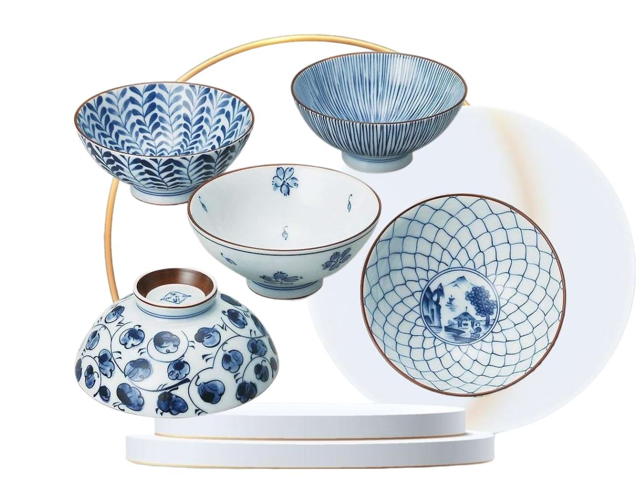 Saikai Pottery Traditional Japanese Rice Bowls Set
